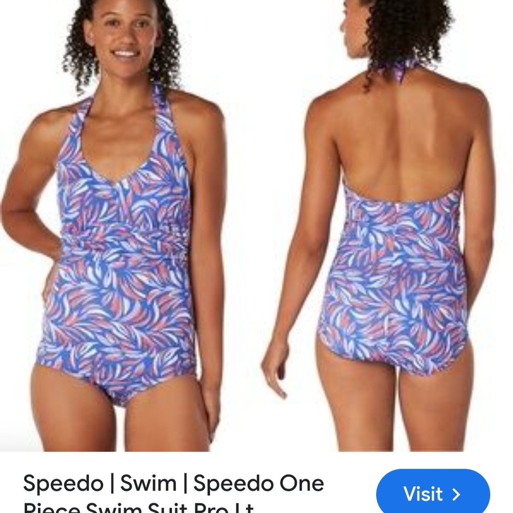 NEW Speedo Blue and Pink One Piece Swimsuit with Halter Design